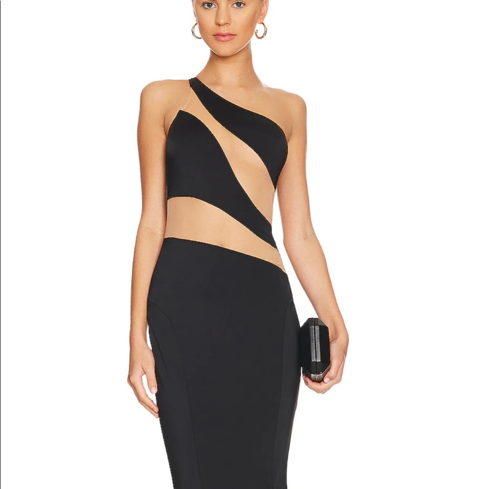 Black cut out mesh gown.
